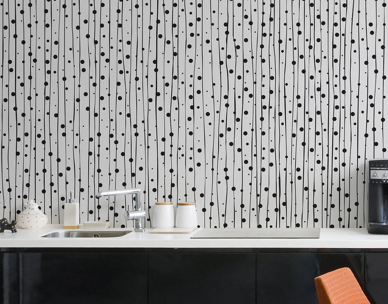 Stylish Hand-drawn Thin Vertical Lines and Dots Wall Mural Pattern. Peel and Stick Wallpaper.