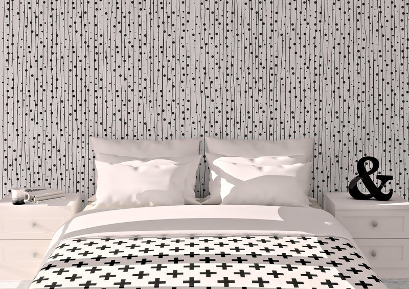 Stylish Hand-drawn Thin Vertical Lines and Dots Wall Mural Pattern. Peel and Stick Wallpaper.