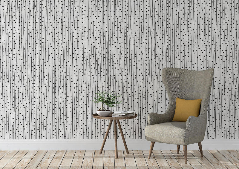 Stylish Hand-drawn Thin Vertical Lines and Dots Wall Mural Pattern. Peel and Stick Wallpaper.