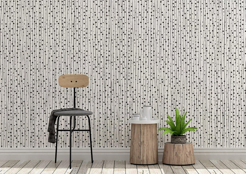 Stylish Hand-drawn Thin Vertical Lines and Dots Wall Mural Pattern. Peel and Stick Wallpaper.