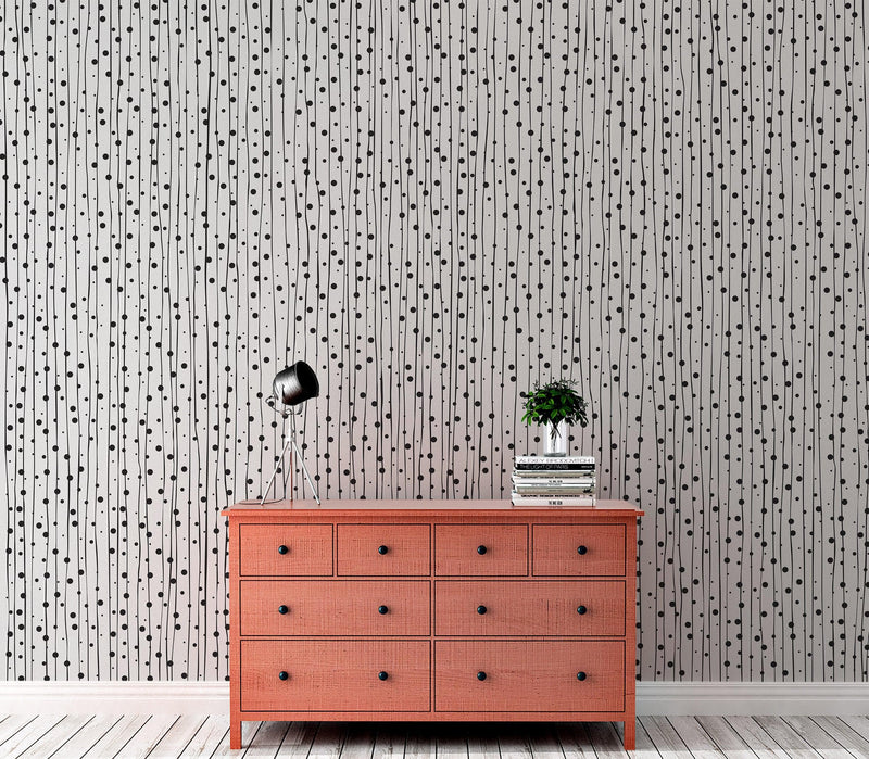 Stylish Hand-drawn Thin Vertical Lines and Dots Wall Mural Pattern. Peel and Stick Wallpaper.