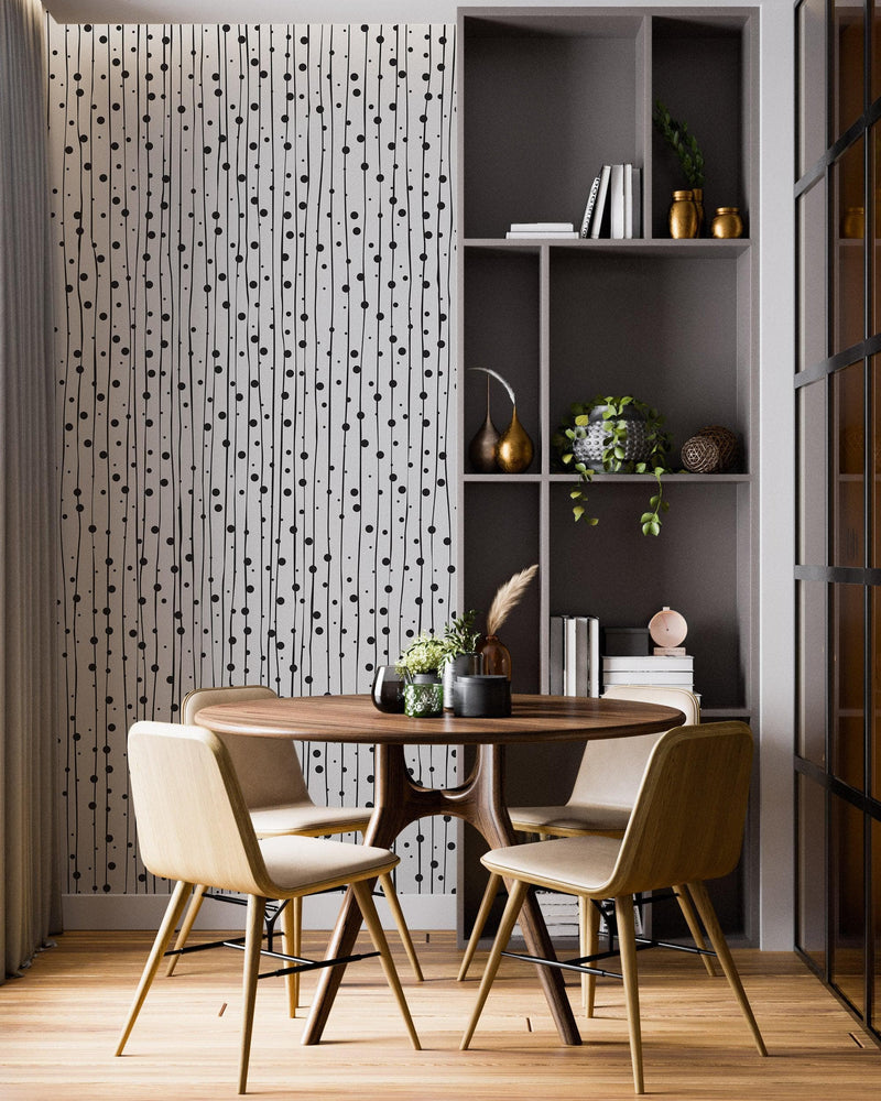 Stylish Hand-drawn Thin Vertical Lines and Dots Wall Mural Pattern. Peel and Stick Wallpaper.