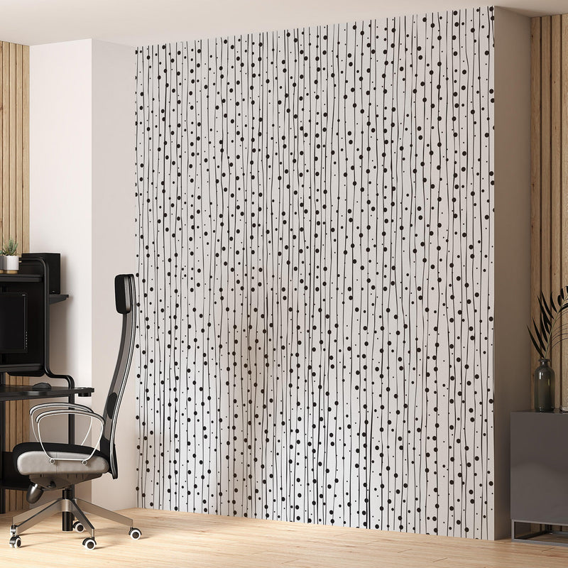 Stylish Hand-drawn Thin Vertical Lines and Dots Wall Mural Pattern. Peel and Stick Wallpaper.