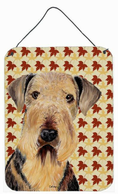 Airedale Fall Leaves Portrait Aluminium Metal Wall or Door Hanging Prints