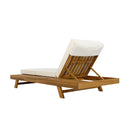 Acacia Wood Lounge Chaise Set with Headrest and Water-Resistant Cushions in Beige