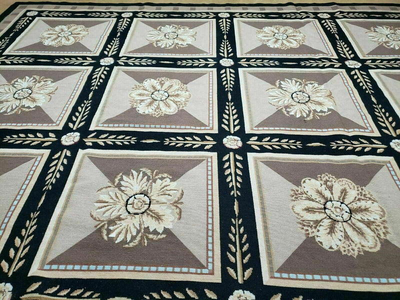 9' X 12' Handmade English Aubusson Savonnerie Design Needlepoint Wool Rug Nice