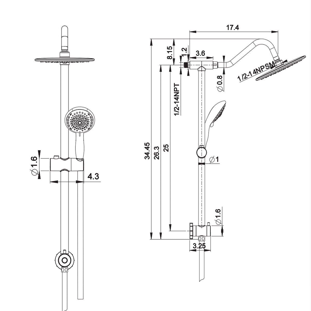 Shower System With 5 Function Rain Hand Shower And Slide Bar Combo, photo 15 of 25
