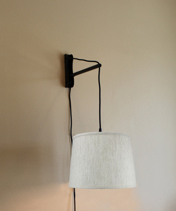 14"W MAST Plug-In Wall Mount Pendant 1 Light Black Cord/Arm Textured Oatmeal Shade, photo 2 of 7