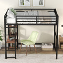 Loft Bed With Built In Desk And Storage Shelves, Full Size - Black by HouseOfZazla