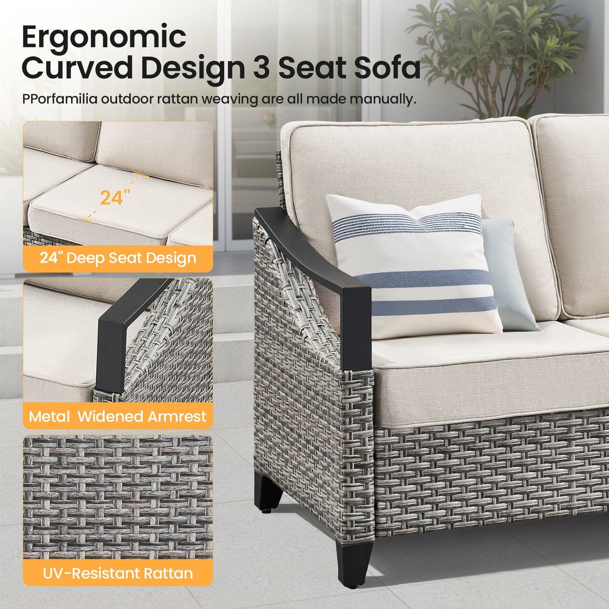 73.4" Wide Outdoor Wicker Sofa, photo 6 of 10