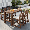 TREXM Rustic Patio Bar Set with Ergonomic Chairs, Solid Wood Slatted Tabletop in Mocha+Beige Cushion by Montret