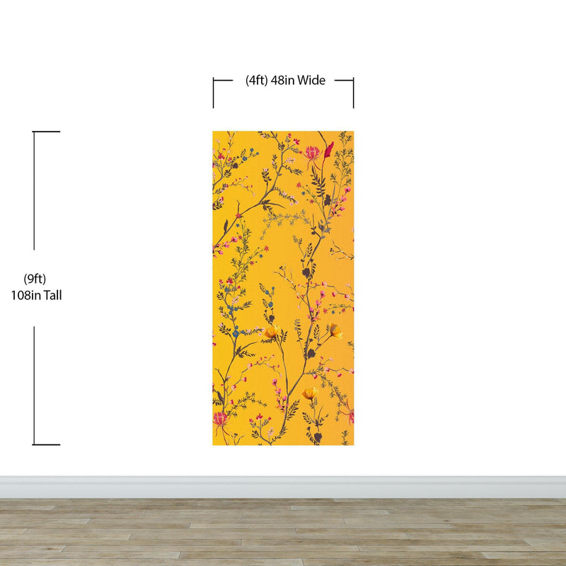 Botanical Flower Garden With Yellow Orange Background Wall Mural. Blossom Flower Decor.