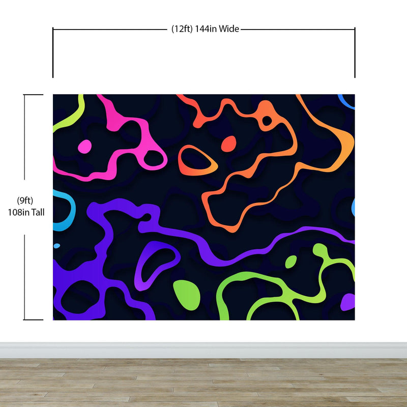 Colorful Abstract Fluid Lines Wallpaper. Peel and Stick Wall Mural.