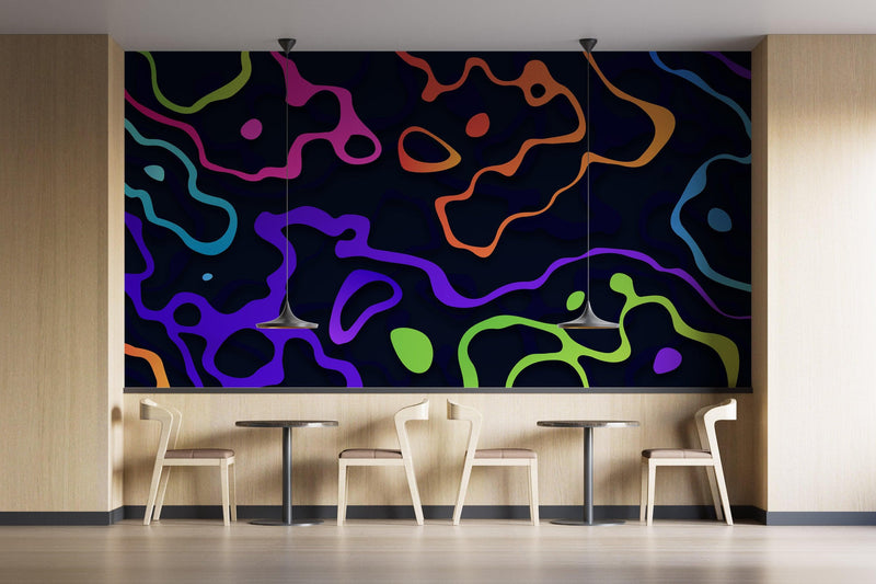 Colorful Abstract Fluid Lines Wallpaper. Peel and Stick Wall Mural.