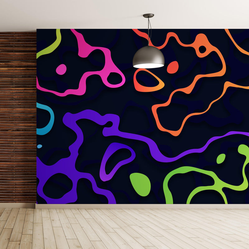 Colorful Abstract Fluid Lines Wallpaper. Peel and Stick Wall Mural.