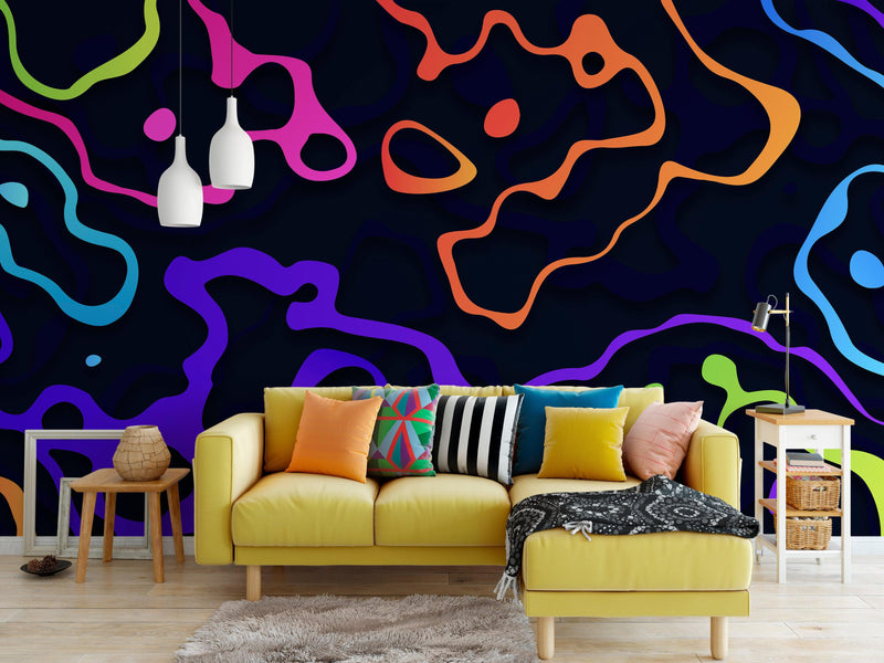 Colorful Abstract Fluid Lines Wallpaper. Peel and Stick Wall Mural.