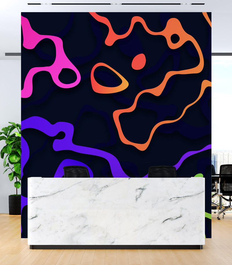 Colorful Abstract Fluid Lines Wallpaper. Peel and Stick Wall Mural.