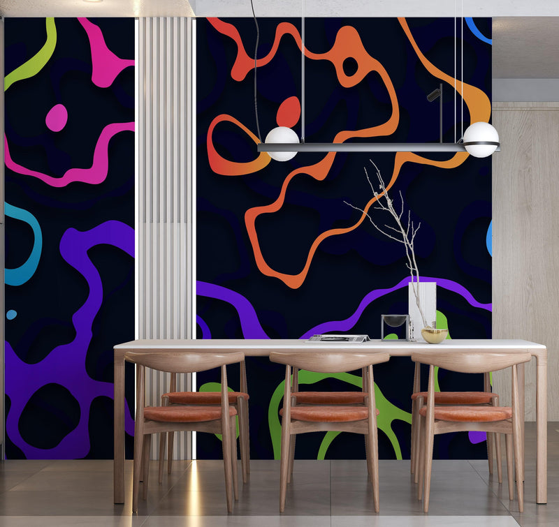 Colorful Abstract Fluid Lines Wallpaper. Peel and Stick Wall Mural.