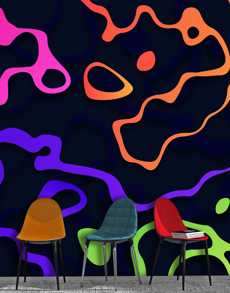 Colorful Abstract Fluid Lines Wallpaper. Peel and Stick Wall Mural.