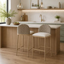 Farmhouse Barstools Set of 2, Upholstered Armless Iron Counter Stools