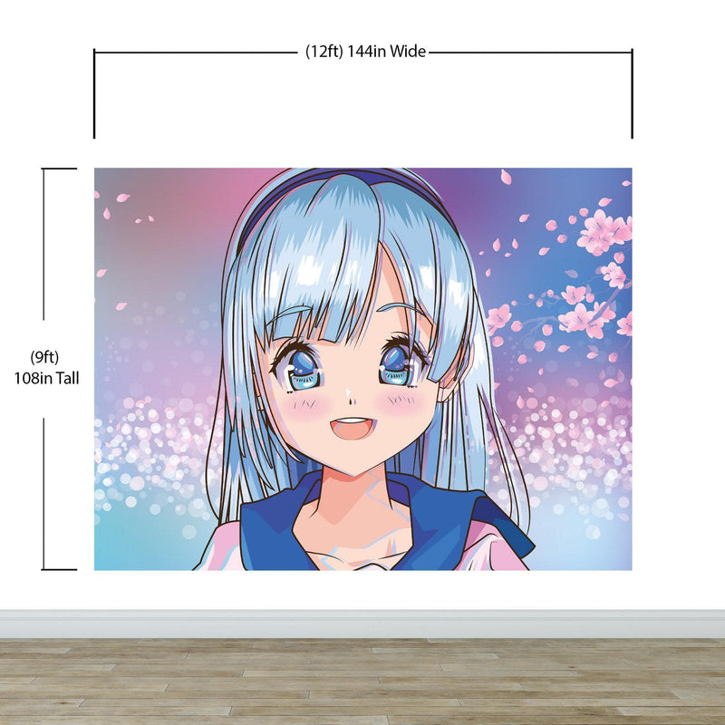 Cute Girl Anime Wall Mural. Japanese Style Animation Design.