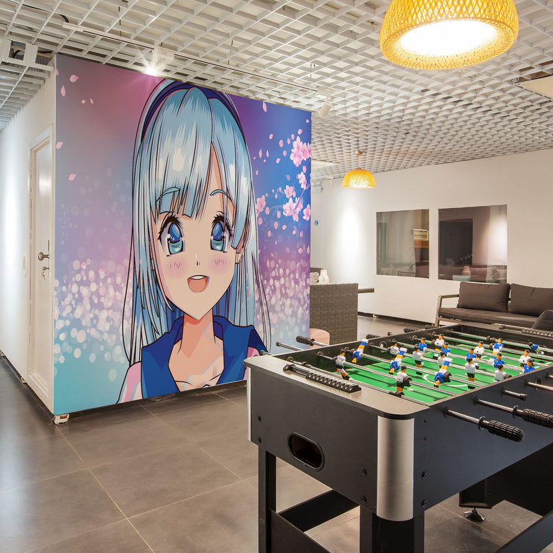 Cute Girl Anime Wall Mural. Japanese Style Animation Design.