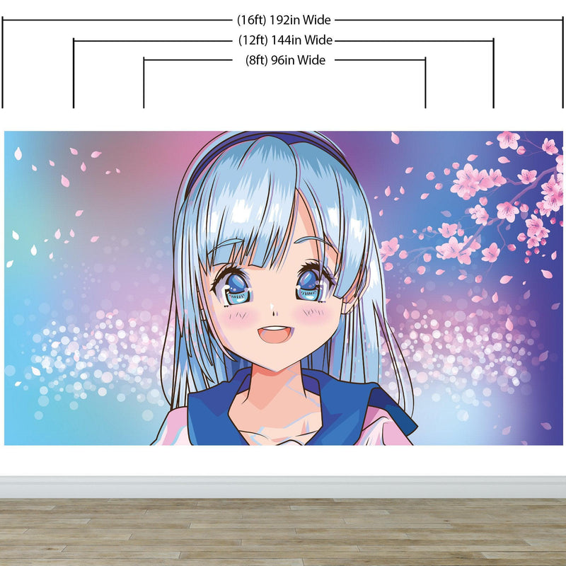 Cute Girl Anime Wall Mural. Japanese Style Animation Design.