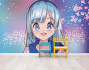 Cute Girl Anime Wall Mural. Japanese Style Animation Design.