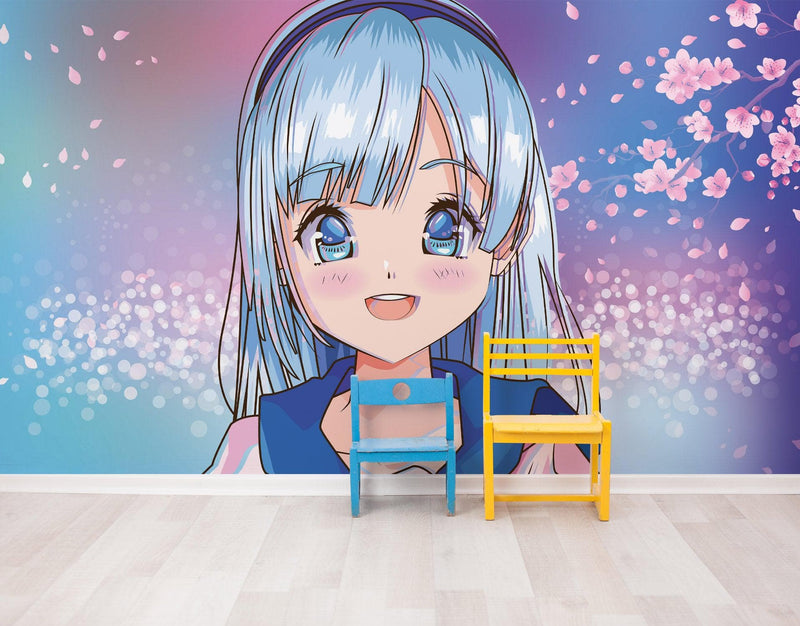 Cute Girl Anime Wall Mural. Japanese Style Animation Design.