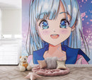 Cute Girl Anime Wall Mural. Japanese Style Animation Design.
