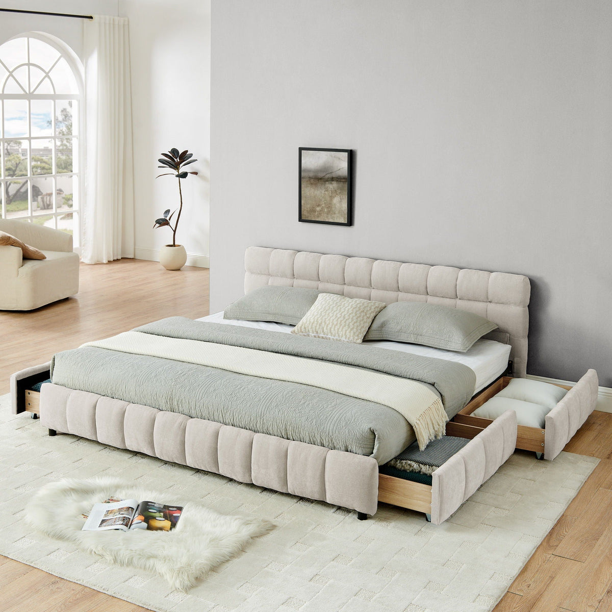 Modern Platform Bed Frame With Thick Fabric, photo 22 of 33