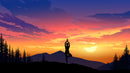 Yoga Meditating On Top of Mountain View Wall Mural. Calm Sunrise Design Peel and Stick Wallpaper.