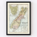 Vintage Map of New Zealand (South Island) 1901