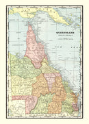 Vintage Map of Queensland, Australia 1901