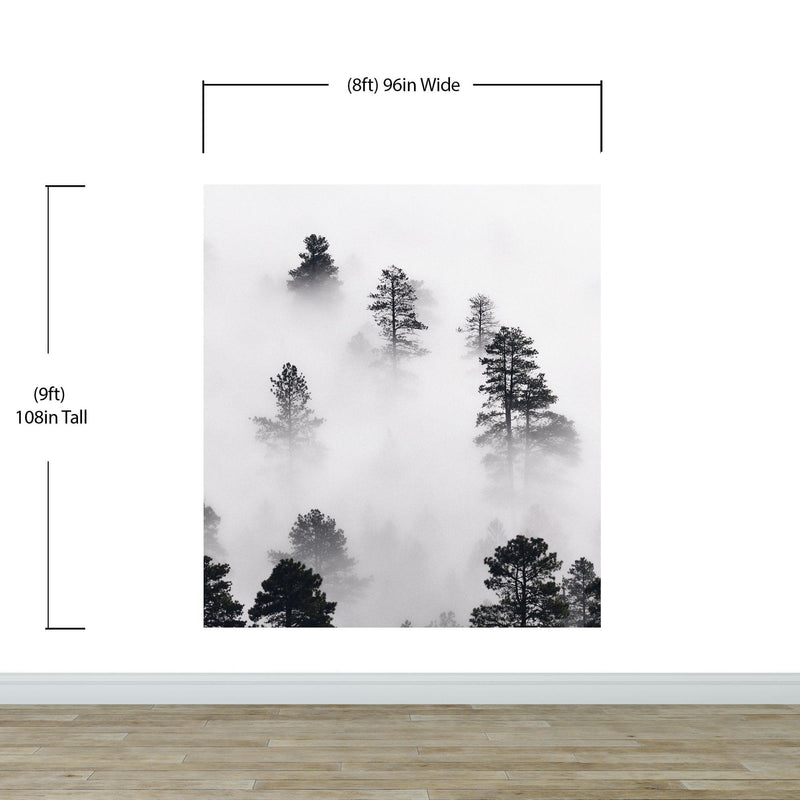 Foggy Forest Wallpaper Black and White Wall Mural.