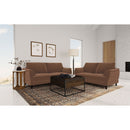 Dania - Upholstered Crescent Loveseat With Curved Tufted Arms - Rust by HouseOfZazla