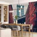New York City Wall Mural Peel and Stick Wallpaper. Vintage Dumbo NYC. Brooklyn NY Landscape Wallpaper.