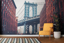 New York City Wall Mural Peel and Stick Wallpaper. Vintage Dumbo NYC. Brooklyn NY Landscape Wallpaper.