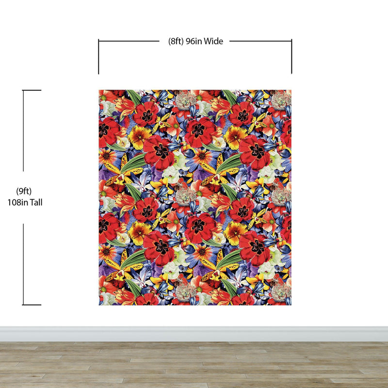 Colorful Blooming Flower Wall Mural. Tropical Floral Design Pattern Peel and Stick Wallpaper.