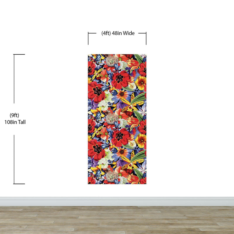 Colorful Blooming Flower Wall Mural. Tropical Floral Design Pattern Peel and Stick Wallpaper.