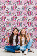 Pink Mermaid Wall Mural. Magical Cute Mermaid and Seahorse in Ocean Peel and Stick Wallpaper.