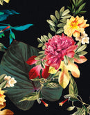 Tropical Flower Wall Mural. Paradise Botanical Flowers and Leave Black Background.