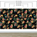 Tropical Flower Wall Mural. Paradise Botanical Flowers and Leave Black Background.