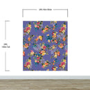 Tropical Flower Wall Mural. Paradise Botanical Flowers and Leave Purple Very Peri Color Background.