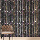 Glamour Gold Stripe Wall Mural. White and Purple Dot Peel and Stick Wallpaper.