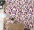 Abstract 3D Cube Shape Wall Mural. Geometric Cube Minimalistic Purple and Gold Peel and Stick Wallpaper.