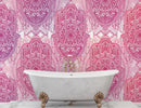 Large Floral Mandala Wall Art Wallpaper. Pink and Purple Ornament Design Peel and Stick Wall Mural.
