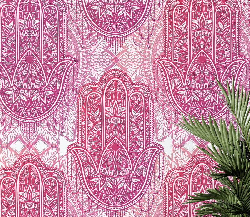 Large Floral Mandala Wall Art Wallpaper. Pink and Purple Ornament Design Peel and Stick Wall Mural.