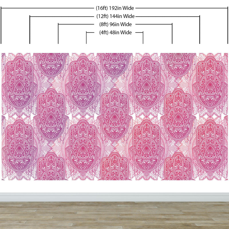 Large Floral Mandala Wall Art Wallpaper. Pink and Purple Ornament Design Peel and Stick Wall Mural.