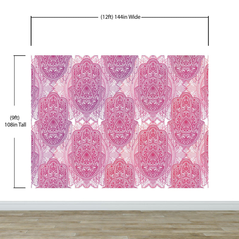 Large Floral Mandala Wall Art Wallpaper. Pink and Purple Ornament Design Peel and Stick Wall Mural.